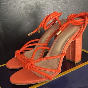 Orange Chunky Tie Up Heels Eur 40 / 8 in Women
